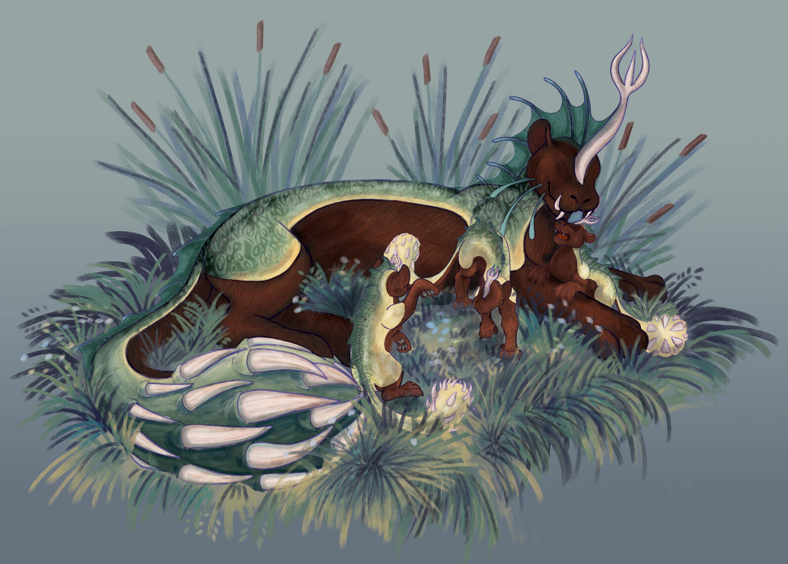 Mishibizhiw and her Kids